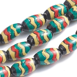 Другие Ручной печатный шарики фарфора, овальные, волновая картина, 14~16x8~9 мм, отверстие : 1.5~2 мм, около 23 шт / нитка, 13.5 дюйм (34 см)