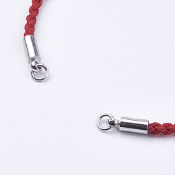 Red Braided Cotton Cord Bracelet Making, with Brass Lobster Claw Clasps and Extender Chains, with Rhinestone, Platinum, Red, 5-3/8 inch~5-1/2 inch(13.5~14cm), 3mm, Hole: 2mm