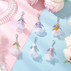 (52) Непрозрачная лаванда Подвесные украшения из акрила и полиэстера в виде ангела, с цинковым сплавом застежками омаров коготь, разноцветные, 55 мм