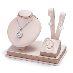 Antique White Wooden Clovered with PU Leather Jewelry Displays, with Sponge and Paper Card, Antique White, 8.5x14.7x11.8cm