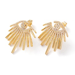 Прозрачный Латунные микро проложить серьги стержня кубического циркония, с уха орехов, глаз, реальный 18 k позолоченный, прозрачные, 26x24x2 мм, штифты : 0.8 мм