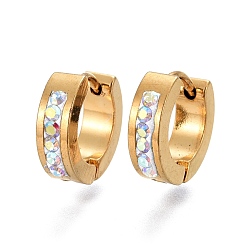 Хрусталь AB 304 обруч серьги из нержавеющей стали замке, с полимерной глиной горный хрусталь, кольцо, золотые, хрусталь AB, 12.5x13.5x4 мм, штифты : 1.2 мм