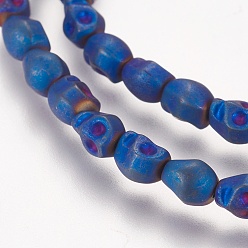 со Синим Покрытием Гальванические немагнитная синтетический гематит бисер пряди, класс АА, матовые, череп, с покрытием синим, 5.5x4.5x5 мм, отверстие : 1 мм, около 65 шт / нитка, 15.7 дюйм (40 см)