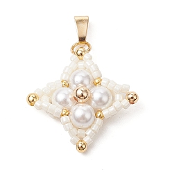 Белый Подвески из ракушечного жемчуга и стеклянных бусин, подвески-звезды 304 с защелками из нержавеющей стали, золотые, белые, 25x25x7 мм, отверстие : 5.5x2.5 мм