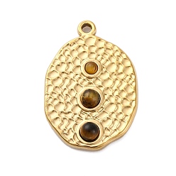 Тигровый глаз 304 подвески из натурального тигрового глаза из нержавеющей стали, текстурированные овальные подвески, золотые, 23x16x4 мм, отверстие : 1.4 мм