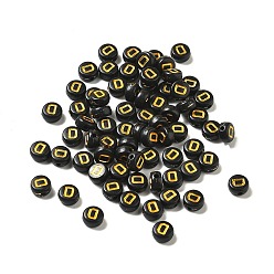 Letter D Покрытие непрозрачных акриловых бисер, золотой металл обвитыми, плоские круглые с буквы, Буква D, 7x3.5 мм, отверстие : 1.2 мм, Около 3846 шт / 500 г