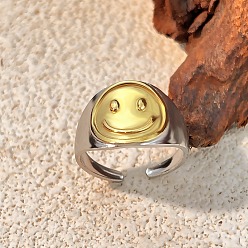 Smiling Face 304 палец кольца из нержавеющей стали, ионное покрытие (ip), без кадмия, без никеля и без свинца, настоящее золото и нержавеющая сталь, улыбающееся лицо, 13.5 мм
