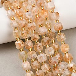 Цитрин Нагретые нити из натуральных цитриновых бусин, граненые настольные бусины в форме куба, с бисером, 8~9x8~9x8 мм, отверстие : 0.8~0.9 мм, около 34 шт / нитка, 15.08''~15.20'' (38.3~38.6 см)
