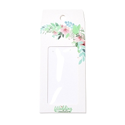 Цветок Бумажные карты дисплей ювелирных изделий, карточка держателя украшений для серег, дисплей ожерелья, прямоугольник с прозрачным окном, цветочный узор, 15.5x6.7x0.1 см, отверстие : 8.5 мм