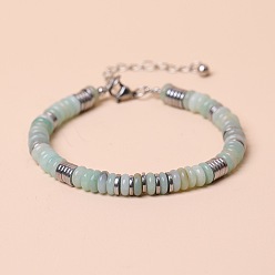 Flower Amazonite Браслеты из натуральных бусин амазонита в форме цветка, украшенные бусинами хеиши и 316l бусинами из нержавеющей стали., цвет нержавеющей стали, 7.09 дюйм (18 см) ~ 9.84 дюйм (25 см)