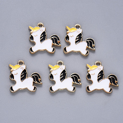 Черный Подвески из эмали и сплава, единорог, золотой свет, чёрные, 18x18x1.5 мм, отверстие : 2 мм