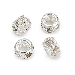 Серебро Латунные бусины со стразами , рондель, кристалл, серебряные, 8x5 мм, отверстие : 3.5 мм