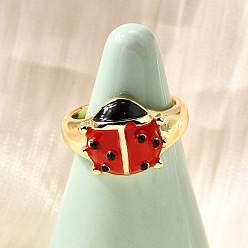 Настоящее золото 16K Латунные эмалевые регулируемые открытые манжеты для женщин, без кадмия и без свинца, божья коровка, реальный 16 k позолоченный, реальный 16 k позолоченный, 13x14 мм