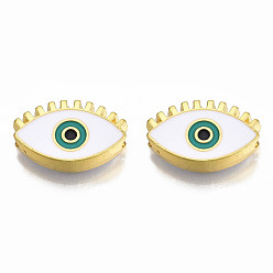 Белый Стойки обшивки сплава эмали подвески, золотой свет, без кадмия, без никеля и без свинца, лошадиный глаз , белые, 12x18.5x4.5 мм, отверстие : 2 мм