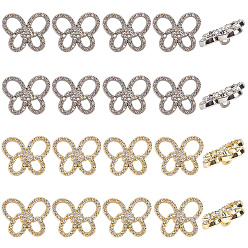 Бабочка Сплав Rhinestone кнопки хвостовика, платина и светлое золото, бабочка, 20.5x25x7.5 мм, отверстие : 1.8 мм, 20 шт / стиль