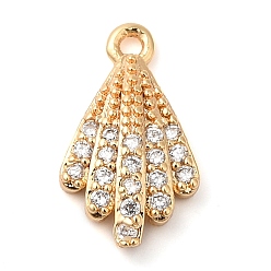 Настоящее золото 18K Латунные микропаве прозрачные кубические циркониевые подвески, без кадмия, без никеля и без свинца, формы раковины, реальный 18 k позолоченный, 14x8x3 мм, отверстие : 1 мм