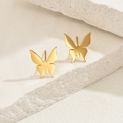 Настоящее золото 18K Из нержавеющей стали бабочка серьги стержня, реальный 18 k позолоченный, 13x11 мм