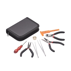 Mixed Color DIY Jewelry Kit, with Iron Ball Chains & Bead Needles, Brass Rings, Imitation Leather Bags, Iron Beading Tweezers, Carbon Steel Pliers, Iron Bead Awls, Mixed Color, 160x110x29mm, 10pcs/set