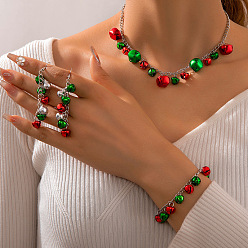 Зеленый Рождественский колокольчик из сплава с пластиковыми бусинами-жемчужинами, подвески, серьги и браслеты с подвесками, зелёные, 390 мм и 75x20 мм