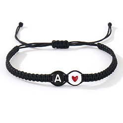 Letter A 304 Браслеты из плетеных бусин с буквами алфавита из нержавеющей стали, Регулируемые украшения из плетеного нейлонового шнура для женщин и мужчин, белые, буква a, 11.02 дюйм (28 см)