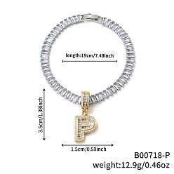 Letter P Модные латунные браслеты с подвесками из прозрачных кубических цирконий с микропаве, теннисные браслеты со стразами для женщин, буквы, Письмо P, 7-1/2 дюйм (19 см)