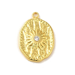 Настоящее золото 18K 304 подвески из нержавеющей стали, со стразами, овал с солнечным шармом, реальный 18 k позолоченный, 23x15x3 мм, отверстие : 1.8 мм