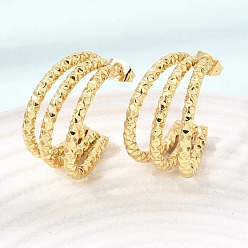 Golden 201 Stainless Steel Stud Earrings, Half Hoop Earrings, with 304 Stainless Steel Pin, PVD Vacuum Plating, Golden, 25x13mm