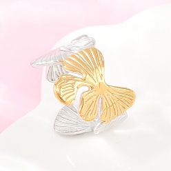 Цветок 304 открытые кольца манжеты из нержавеющей стали, золотые и нержавеющая сталь цвет, цветок, 15 мм, внутренний диаметр: 18 мм