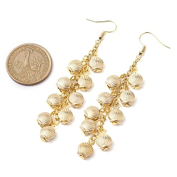 Golden Alloy Dangle Earrings, ABS Plastic Shell Shape Cluster Earrings, Golden, 88mm