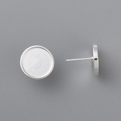 Серебро 304 Выводы серьги из нержавеющей стали шпилька, плоско-круглые, серебряные, лоток : 12 мм, 13x14x2 мм, штифт: 0.8 мм