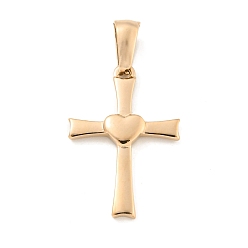 Розовое Золото 304 подвески из нержавеющей стали, крест с подвеской в виде сердца, розовое золото , 23.5x16x2.5 мм, отверстие : 7x3.5 мм