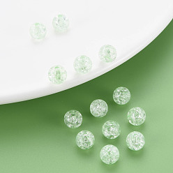 Light Green Transparent Crackle Acrylic Beads, Round, Light Green, 8x7mm, Hole: 1.8~2mm, about 1745pcs/500g