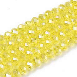 Шампанско-Желтый Стеклянные бусины с гальваническим покрытием , с покрытием AB цвета, граненые, рондель, шампанское желтый, 10x8 мм, отверстие : 1 мм, около 60~61 шт / нитка, 46~48 см