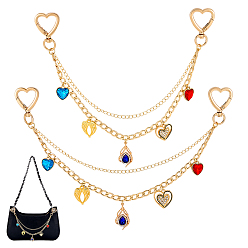 Разноцветный 2шт. цепочки из алюминиевого сплава с кисточками в форме сердца, двухслойные декоративные цепочки, золотые, красочный, 308 мм