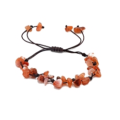 Red Agate Adjustable Natural Red Agate Chips Braided Bead Bracelet, Inner Diameter: 2-3/8 inch(6cm)