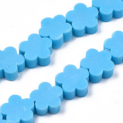 Deep Sky Blue Handmade Polymer Clay Bead Strands, Flower, Deep Sky Blue, 9~10x9~10x4~4.5mm, Hole: 1.6mm, about 36~40pcs/strand, 13.58 inch~14.57 inch(34.5~37cm)