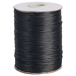 Черный 1 рулон экологичного корейского вощеного полиэфирного шнура, макраме ремесленная нить для изготовления ювелирных изделий, круглые, чёрные, 1 мм, около 169.51~174.98 ярдов (155~160 м) / рулон