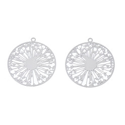 Нержавеющая Сталь Цвет Не тускнеющие 201 филигранные подвески из нержавеющей стали, гравированные металлические украшения, одуванчик, цвет нержавеющей стали, 27x25x0.2 мм, отверстие : 1.2 мм
