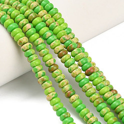 Лайм Синтетические имперские нитки из бисера яшмы, рондель, окрашенные, желто-зеленые, 4x2 мм, отверстие : 0.9 мм, около 160~162 шт / нитка, 14.96~15.16 дюйм (38~38.5 см)