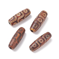 Coral Tibetan Style 9-Eye dZi Beads , Natural Agate Beads, Dyed & Heated, Rice, Coral, 29~30x9~11mm, Hole: 2.5~3mm