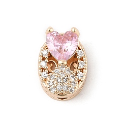 Pink Латунные микро проложить кубического циркония бусы, овальные с сердцем, без свинца и без кадмия, долговечный, розовые, 13x9.5x7 мм, отверстие : 1.8 мм