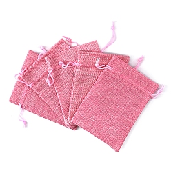 Ярко-Розовый Прямоугольные мешки для хранения из полиэстера, мешочки для упаковки на шнурке, ярко-розовый, 14x10 см