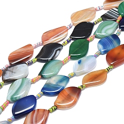 (52) Непрозрачная лаванда Натуральный полосатый агат / полосатые агатовые бусы, окрашенная и подогревом, твист, разноцветные, 35~37x24~26x6~8 мм, отверстие : 2.5 мм, около 9 шт / нитка, 15.94 дюйм (40.5 см)