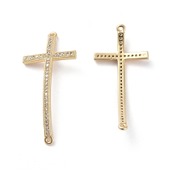 Golden Brass Micro Pave Cubic Zirconia Links connectors, Cross, Clear, Golden, 35.1x16x2mm, Hole: 0.8mm