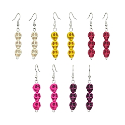 (52) Непрозрачная лаванда Окрашенные синтетические бирюзовые серьги, череп, 55x8.5 мм