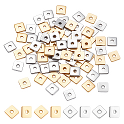 Золотой & Цвет Нержавеющей Стали 80шт. 2 цвета 304 разделительные бусины из нержавеющей стали, квадратный, золотые и нержавеющая сталь цвет, 4x4x1 мм, отверстие : 1.2 мм, 40 шт / цвет