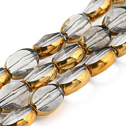 Светло-серый Гальванизируйте прозрачное стекло бисер нитей, с позолоченным краем, граненые и овальные, светло-серый, 8~9x6.5x5 мм, отверстие : 1.2 мм, около 37 шт / нитка, 23.78 дюйм (60.4 см)