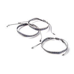 Gray Unisex Adjustable Braided Bead Bracelets, with Stainless Steel Beads, Gray, 1-3/4 inch~3-1/4 inch(4.6~8.2cm)