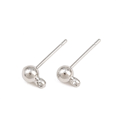 Platinum Brass Stus Earring Findings, with Loop, Rack Plating, Long-Lasting Plated, Lead Free & Cadmium Free, Platinum, 6x4mm, Hole: 1.3mm, Pin: 0.7mm