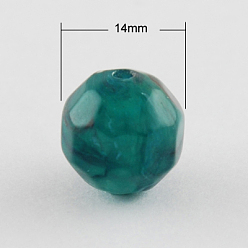 чирок Акриловые бусины, Стиль имитация драгоценных камней, граненые, круглые, зелено-синие, 14 мм, Отверстие : 2 мм , около 330 шт / 500 г